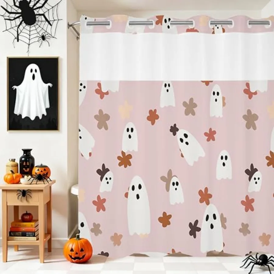 No Hook Shower Curtain Pink Ghost Design, Cute Bathroom Curtain, Waterproof Fabric Bath Curtain for Spooky Holiday Decor and Ba
No Hook Shower Curtain Pink Ghost Design, Cute Bathroom Curtain, Waterproof Fabric Bath Curtain for Spooky Holiday Decor and Ba