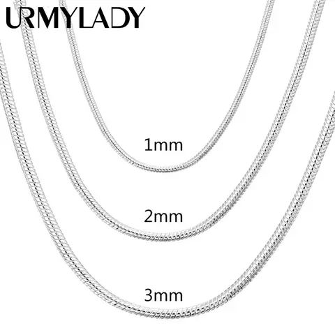 40-75cm 925 Sterling Silver 1MM/2MM/3MM solid Snake Chain Necklace For Men Women Fashion Jewelry for pendant