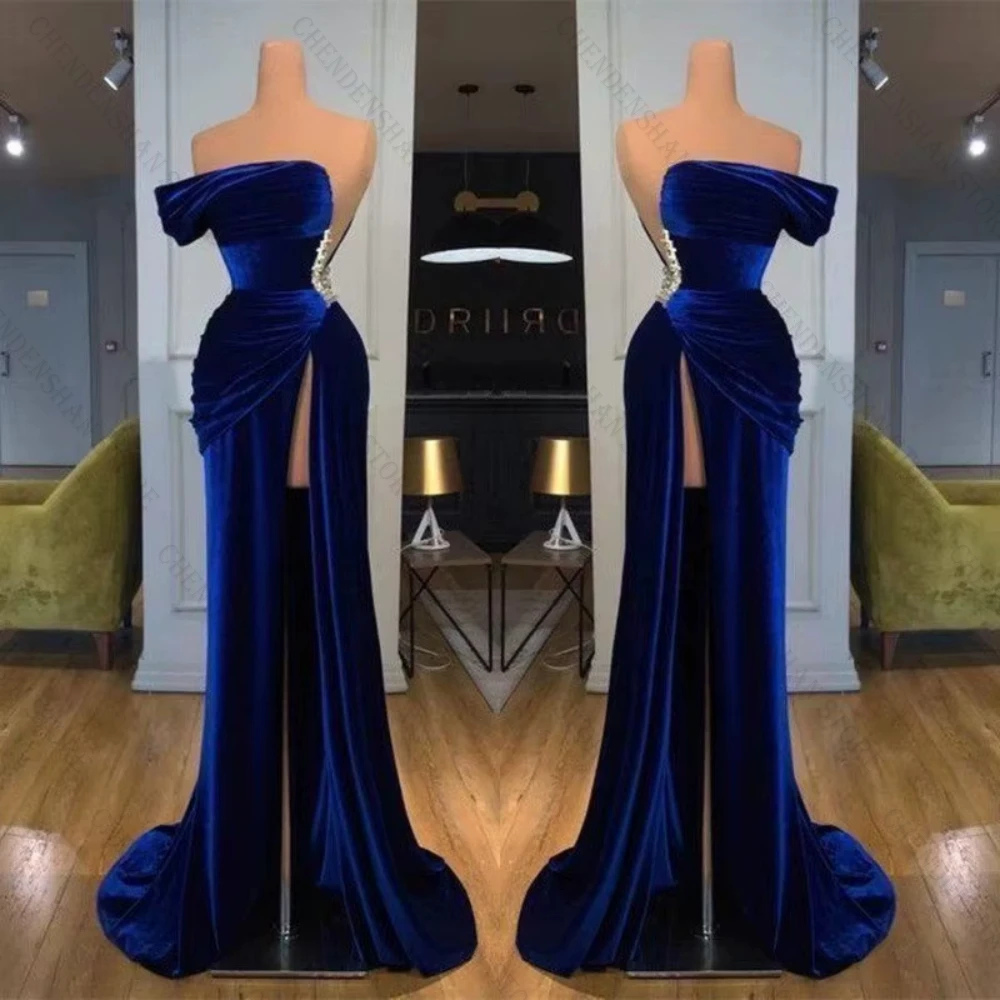 Royal Blue Velvet One Shoulder Long Prom Dress Mermaid With Side Slit Wedding Party Gown For Elegant Women
Royal Blue Velvet One Shoulder Long Prom Dress Mermaid With Side Slit Wedding Party Gown For Elegant Women