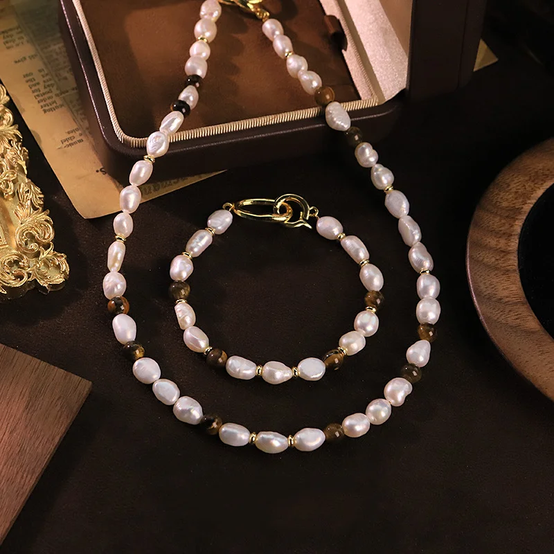 Bohemian Freshwater Pearl Tiger Eye Jewelry Set Stone Bead Necklace Bracelet Luxury Jewelry for Women Fashion Collar Choker Gift
Bohemian Freshwater Pearl Tiger Eye Jewelry Set Stone Bead Necklace Bracelet Luxury Jewelry for Women Fashion Collar Choker Gift