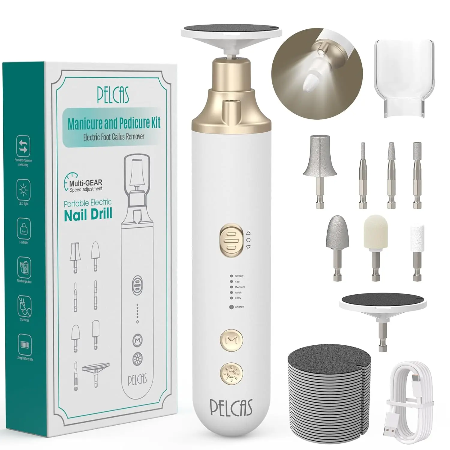 8 in 1 Cordless Nail Drill, Electric Nail Filer 5 Speeds Manicure & Pedicure Kit with LED Light, Foot Callus Remover
8 in 1 Cordless Nail Drill, Electric Nail Filer 5 Speeds Manicure & Pedicure Kit with LED Light, Foot Callus Remover