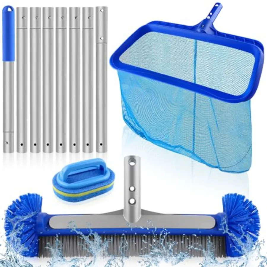 Heavy Duty Pool Cleaning Kit for inground above ground pools aluminum pole, black nylon bristles, rust-resistant finish, extend
Heavy Duty Pool Cleaning Kit for inground above ground pools aluminum pole, black nylon bristles, rust-resistant finish, extend