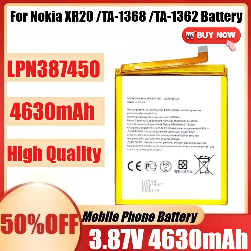 Новый аккумулятор LPN387450 3,87 В 4630 мАч LPN387450 для Nokia XR20/TA-1368/TA-1362 + инструменты
Новый аккумулятор LPN387450 3,87 В 4630 мАч LPN387450 для Nokia XR20/TA-1368/TA-1362 + инструменты