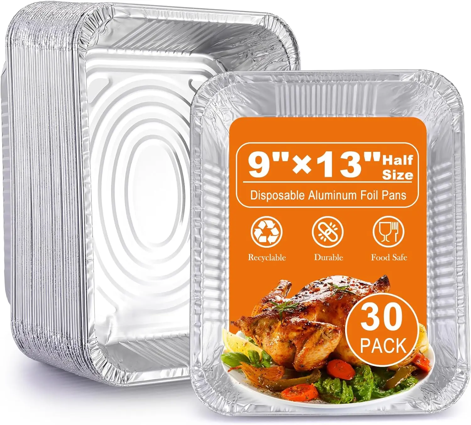 Aluminum Foil Pans 9x13 Disposable, 30 Pack Heavy Duty Half Size Steam Table Pans for Cooking Baking Storing
Aluminum Foil Pans 9x13 Disposable, 30 Pack Heavy Duty Half Size Steam Table Pans for Cooking Baking Storing