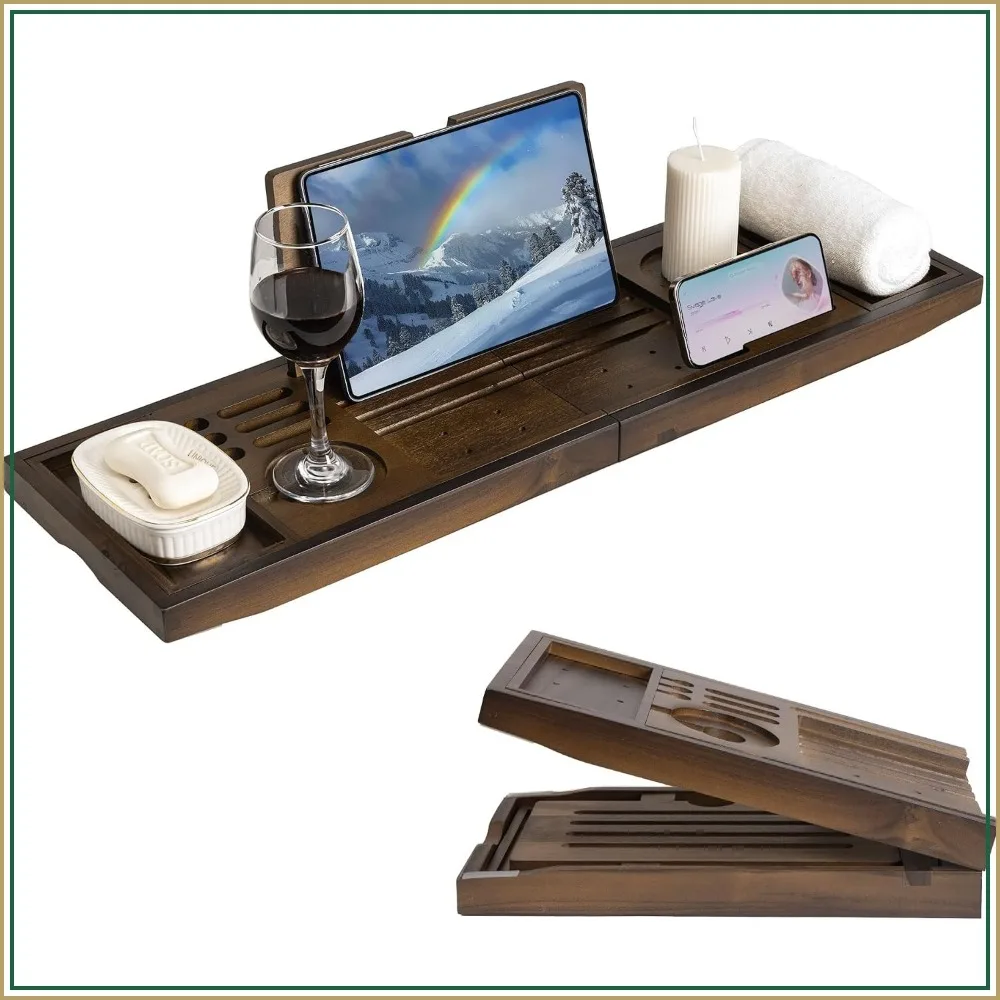 Foldable Wood Bathtub Tray with Expandable Handles, Wine Glass & Phone Holder, Book Stand for Spa Experience
Foldable Wood Bathtub Tray with Expandable Handles, Wine Glass & Phone Holder, Book Stand for Spa Experience