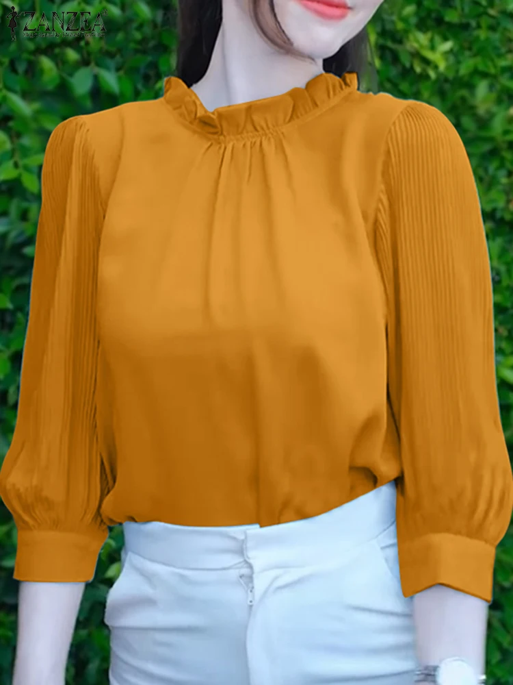 ZANZEA Women Elegant Blouses 2025 Autumn 3/4 Puff Sleeve Pleated Fashion Tops Casual Stylish Shirts Ruffled Solid Color Blusas
ZANZEA Women Elegant Blouses 2025 Autumn 3/4 Puff Sleeve Pleated Fashion Tops Casual Stylish Shirts Ruffled Solid Color Blusas