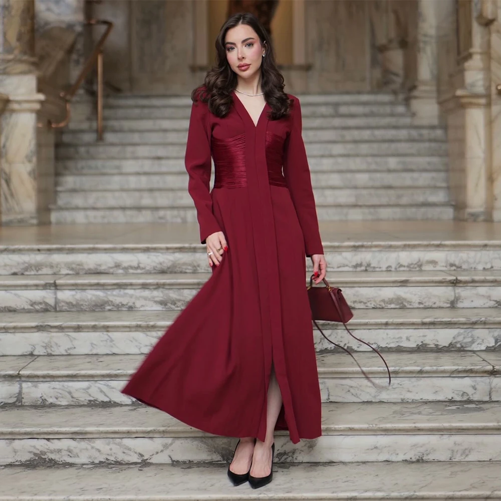 Customized Burgundy Cocktail Party Dresses for Women 2026 V Neck Full Sleeves A Line Ankle Length Modern Wedding Guest Gown Maxi
Customized Burgundy Cocktail Party Dresses for Women 2026 V Neck Full Sleeves A Line Ankle Length Modern Wedding Guest Gown Maxi