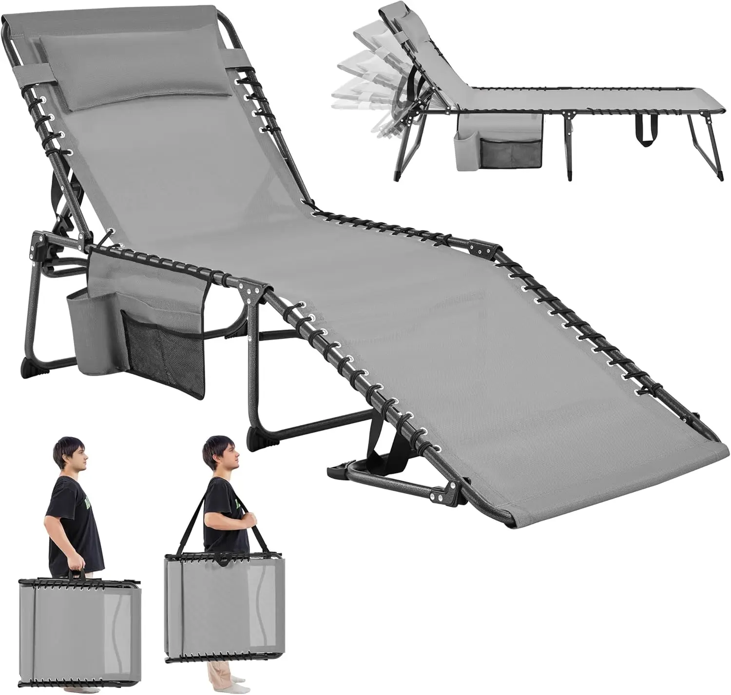 Folding Chaise Lounge Chair with 5 Adjustable Positions, Portable Outdoor Tanning Chair for Beach Patio Pool, Gray
Folding Chaise Lounge Chair with 5 Adjustable Positions, Portable Outdoor Tanning Chair for Beach Patio Pool, Gray