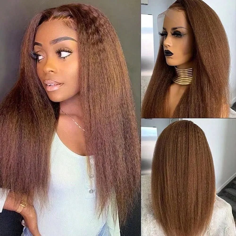 13x6 Chocolate Brown Kinky Straight Human Hair Wig for Women HD Transparent Lace Front Wigs Yaki Straight Virgin Frontal Wig
13x6 Chocolate Brown Kinky Straight Human Hair Wig for Women HD Transparent Lace Front Wigs Yaki Straight Virgin Frontal Wig
