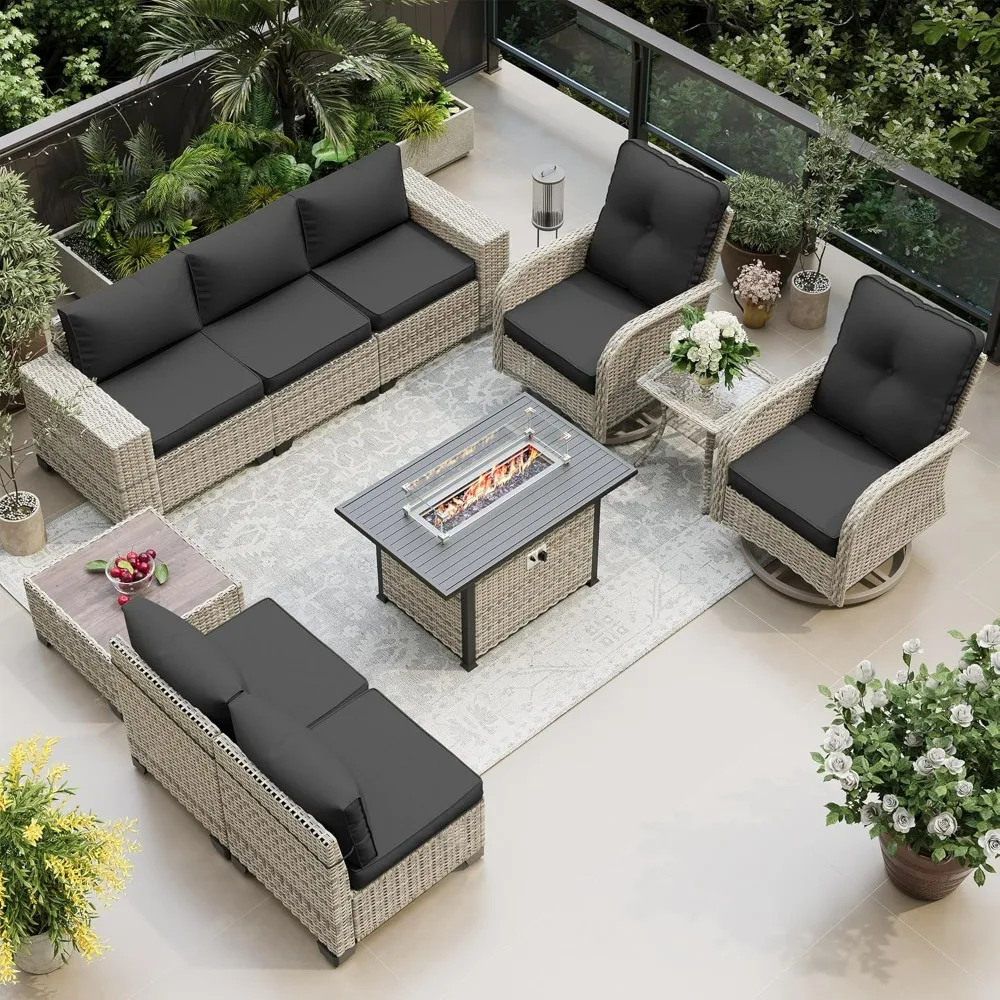 10-Piece Outdoor Patio Furniture Set with Rocking Swivel Chair, PE Wicker Rattan Sectional Sofa Patio Conversation Set
10-Piece Outdoor Patio Furniture Set with Rocking Swivel Chair, PE Wicker Rattan Sectional Sofa Patio Conversation Set