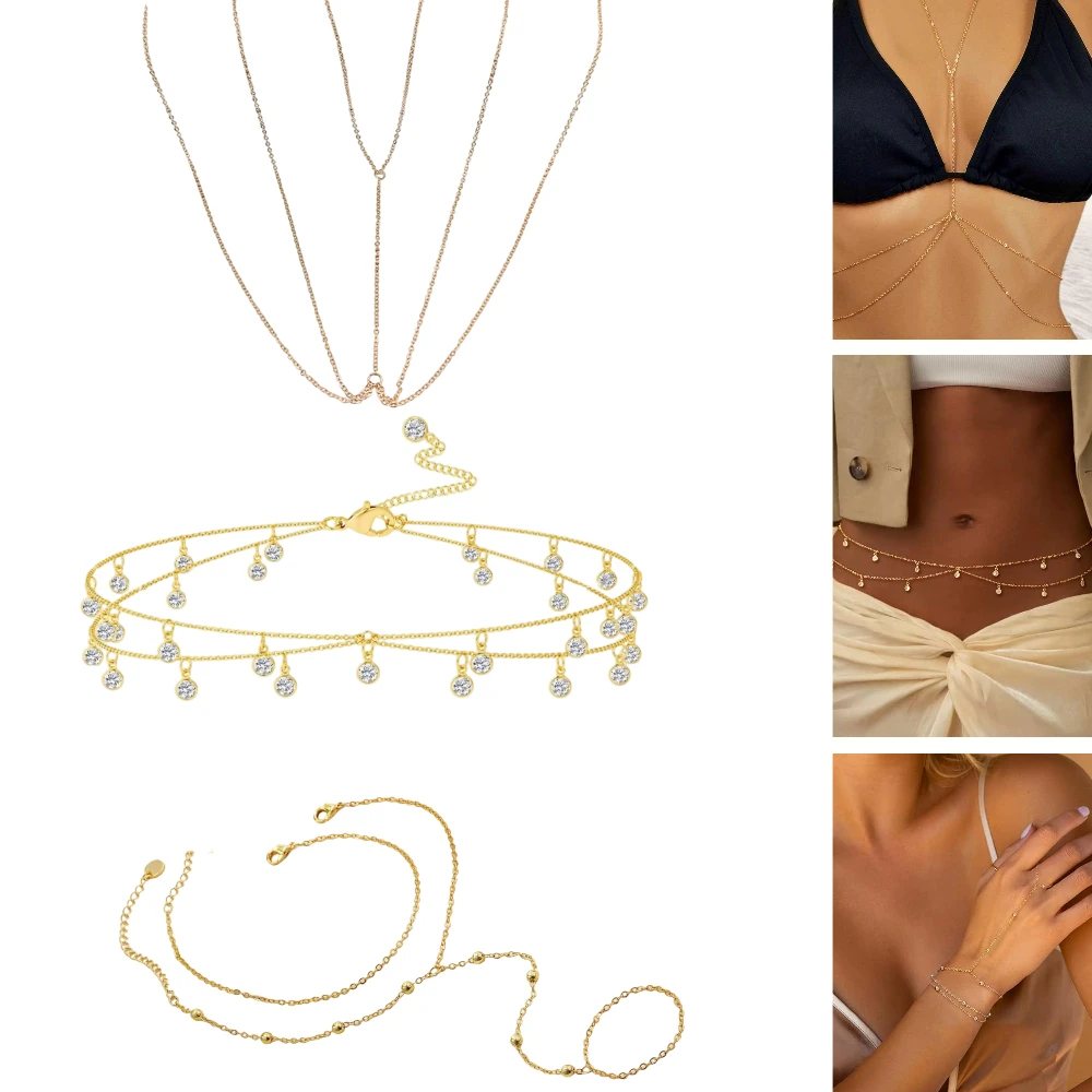 3 Pcs Body Chain for Women Sexy Layered Crossover Bikini Bra Chain, Belly Waist Chain, Hand Chain Bracelet
3 Pcs Body Chain for Women Sexy Layered Crossover Bikini Bra Chain, Belly Waist Chain, Hand Chain Bracelet