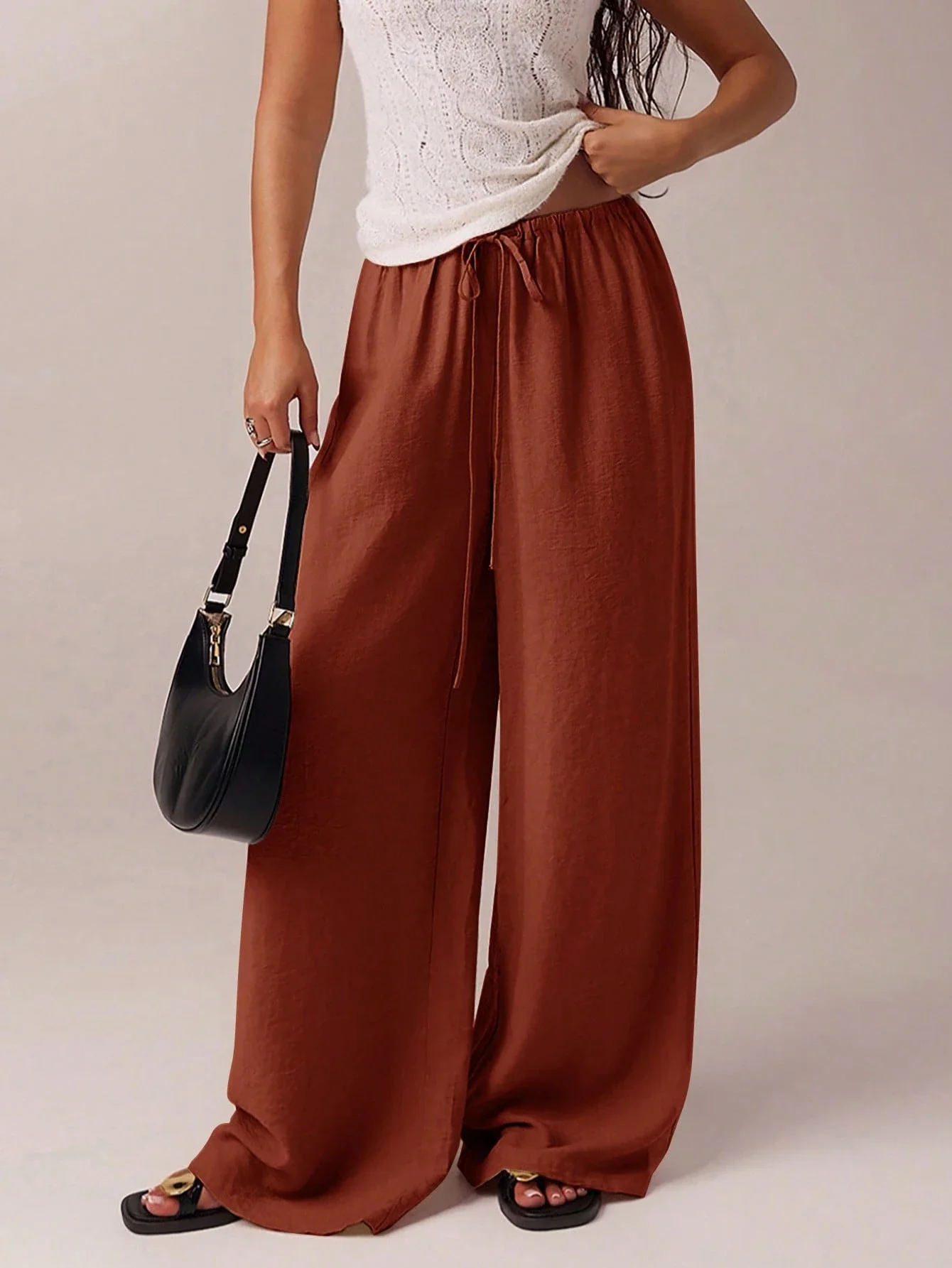 Wide Leg Drawstring Waist Pants Solid Color Casual Loose Fit
Wide Leg Drawstring Waist Pants Solid Color Casual Loose Fit