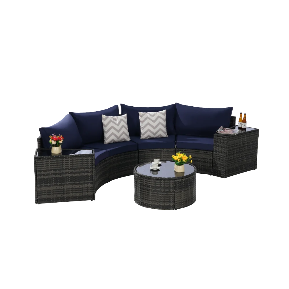 Outdoor Patio Furniture 7-Piece Half-Moon Sectional Round Patio Furniture Set Sofa with Tempered Glass Round Coffee Table
Outdoor Patio Furniture 7-Piece Half-Moon Sectional Round Patio Furniture Set Sofa with Tempered Glass Round Coffee Table