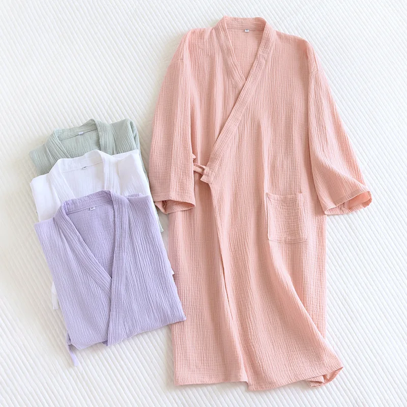 Spring Summer Women Robe 100% Cotton Crepe Bathrobe Female Long Sleeve Dressing Gown Breathable Simple Robes Home Clothes
Spring Summer Women Robe 100% Cotton Crepe Bathrobe Female Long Sleeve Dressing Gown Breathable Simple Robes Home Clothes