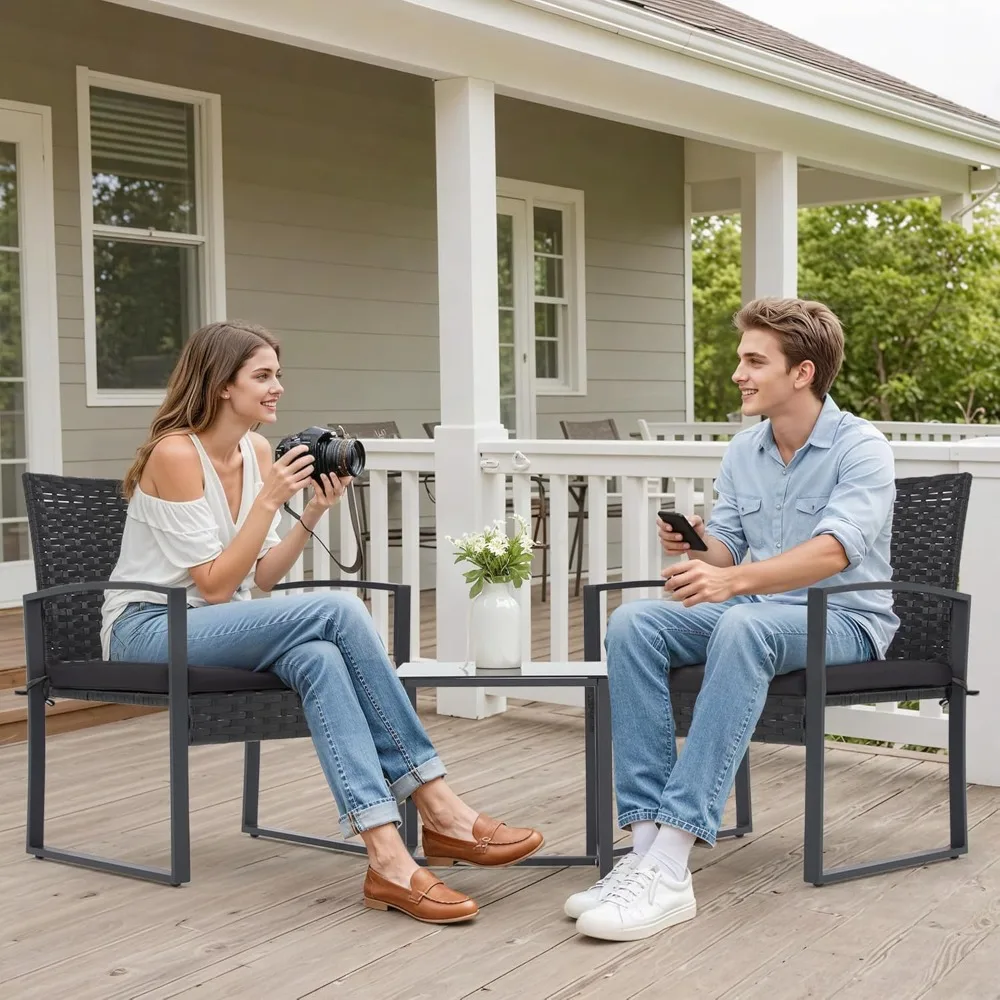 3 Pieces Patio Furniture Set, Outdoor Rattan Bistro Set with Coffee Table, Durable Steel Frame with Strapped Cushions for Garden
3 Pieces Patio Furniture Set, Outdoor Rattan Bistro Set with Coffee Table, Durable Steel Frame with Strapped Cushions for Garden