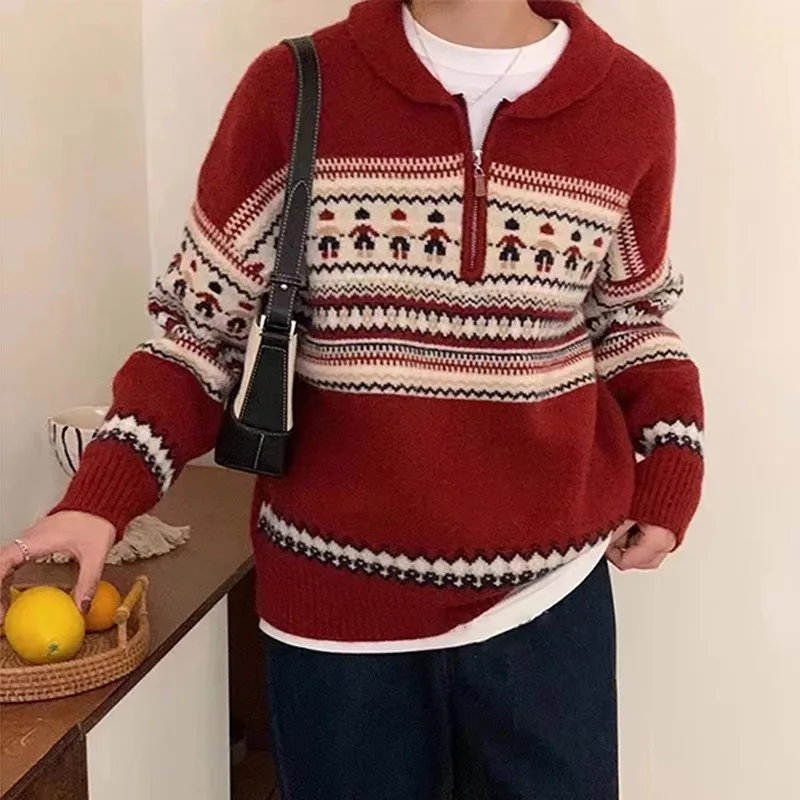 Vintage Christmas Half-zipper Pullover Women's 2025 New Autumn and Winter Loose Knitted Sweater Top
Vintage Christmas Half-zipper Pullover Women's 2025 New Autumn and Winter Loose Knitted Sweater Top