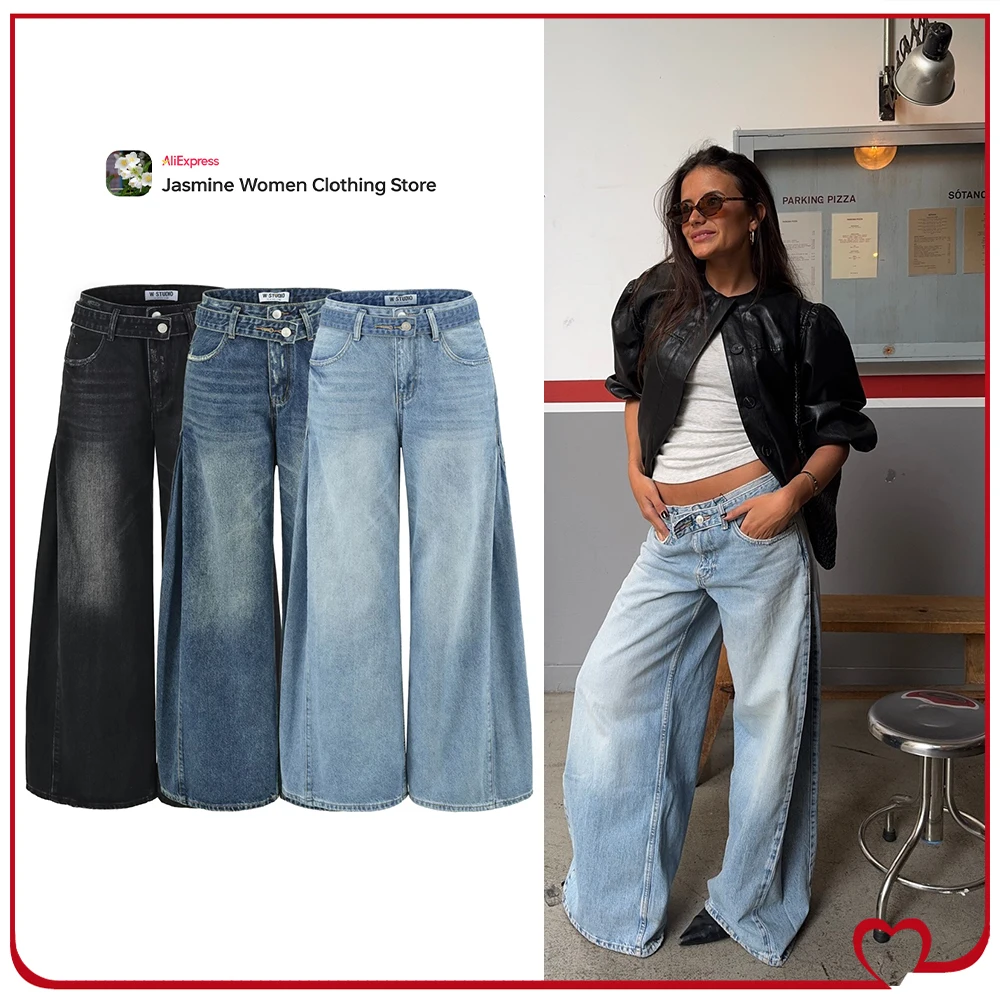 New in Stylish Women Mid-Rise Belted Jeans with Front and Back Pockets Classic Wide Leg Jeans with Metal Button and Side Pleats
New in Stylish Women Mid-Rise Belted Jeans with Front and Back Pockets Classic Wide Leg Jeans with Metal Button and Side Pleats