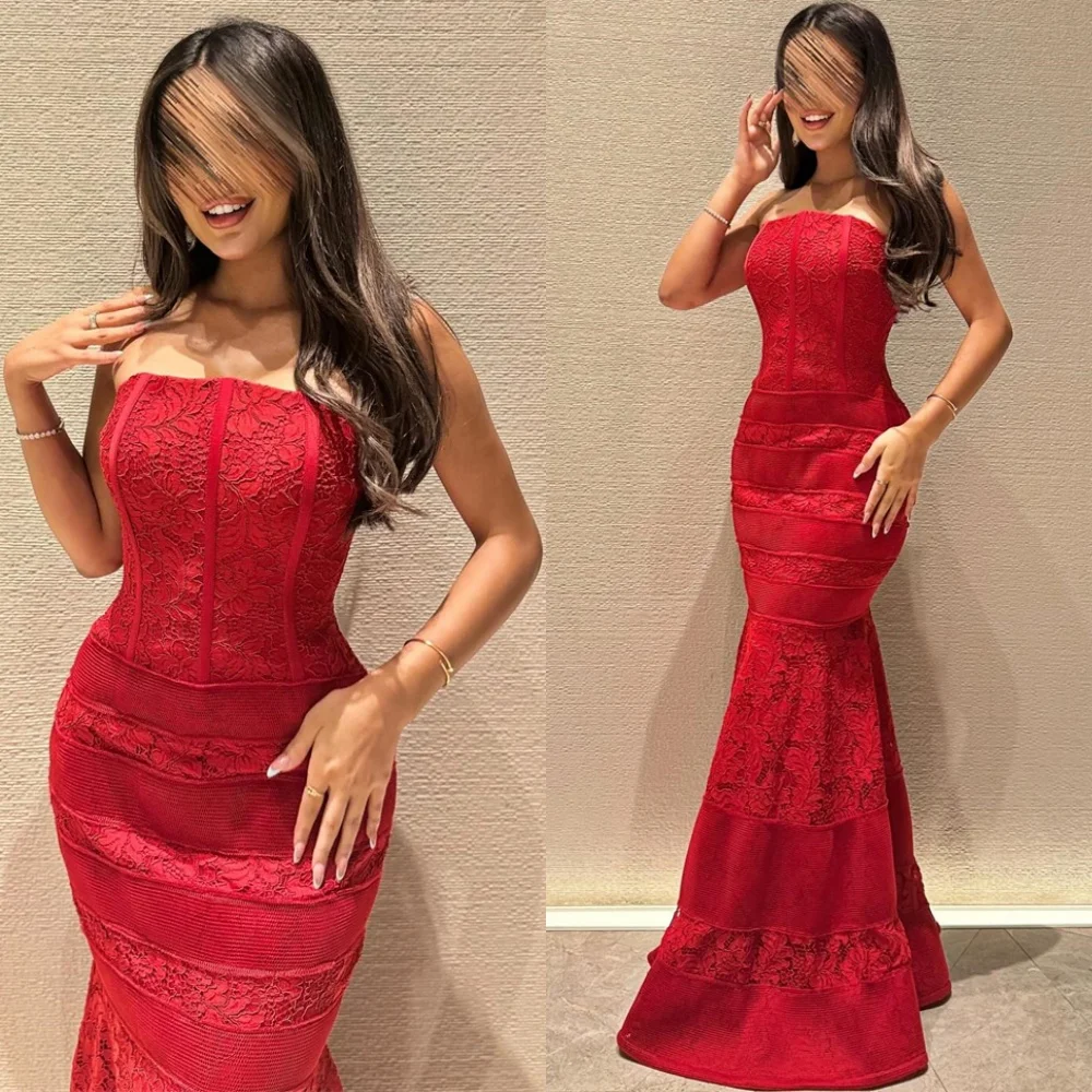 Customized Mermaid Luxury Red Lace Party Dresses Elegant Strapless Sleeveless Evening Gowns Temperament Special Occasion Gowns
Customized Mermaid Luxury Red Lace Party Dresses Elegant Strapless Sleeveless Evening Gowns Temperament Special Occasion Gowns