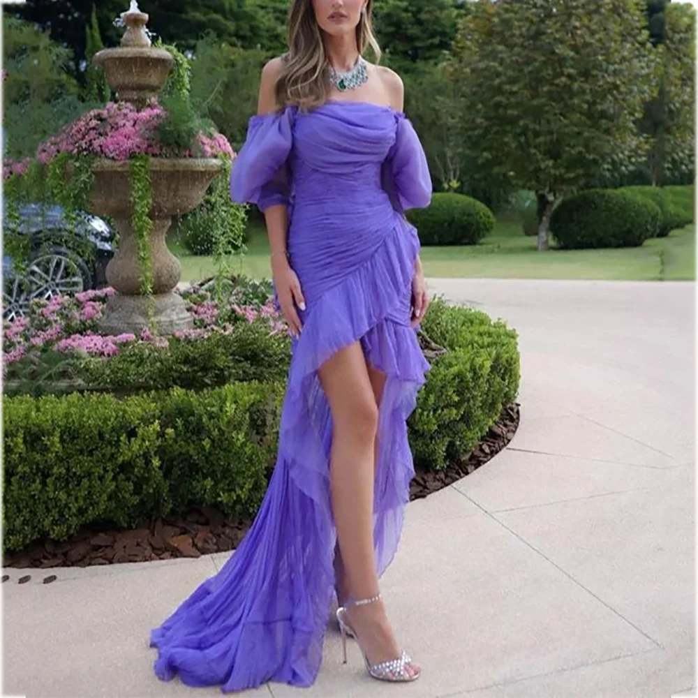 Классическое плиссированное платье для выпускного вечера с открытыми плечами и короткими рукавами, высоким низким шлейфом и рюшами, коктейльное платье для красной ковровой дорожки
Классическое плиссированное платье для выпускного вечера с открытыми плечами и короткими рукавами, высоким низким шлейфом и рюшами, коктейльное платье для красной ковровой дорожки