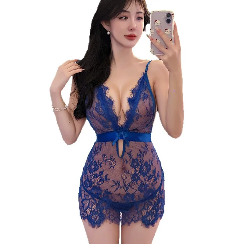 Long Night Sexy Lace Trim Nightdress Transparent Pure Desire Charming Backless Deep V Suspenders Sleeveless Dress Charming VA1T
Long Night Sexy Lace Trim Nightdress Transparent Pure Desire Charming Backless Deep V Suspenders Sleeveless Dress Charming VA1T
