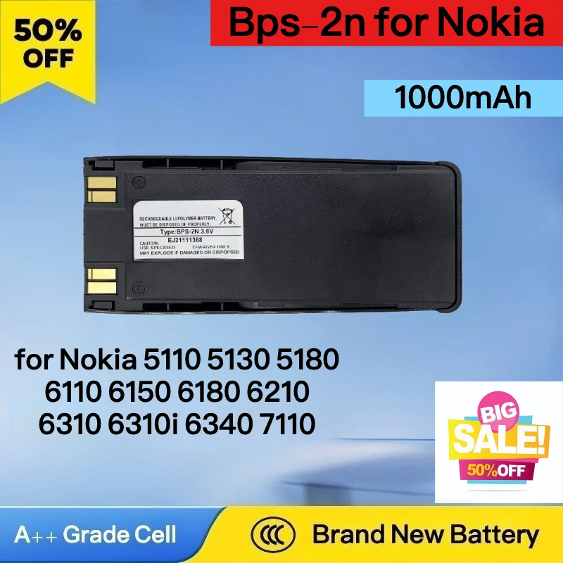 1000mAh Bps-2n Battery for Nokia 5110 5130 5180 6110 6150 6180 6210 6310 6310i 6340 7110 Replacement for BPS-2 BLS-2N BMS-2S
1000mAh Bps-2n Battery for Nokia 5110 5130 5180 6110 6150 6180 6210 6310 6310i 6340 7110 Replacement for BPS-2 BLS-2N BMS-2S