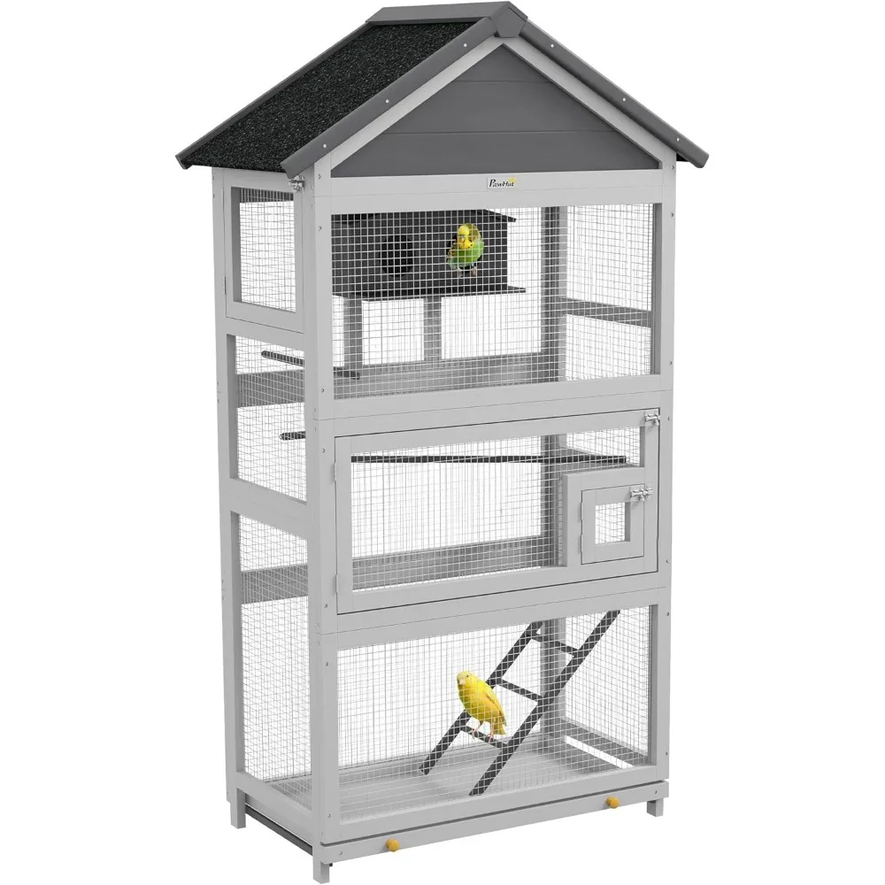 Wooden Bird Aviary, 67" Outdoor Bird Cage with Slide-Out Tray, Three Doors, Birdhouse, Ladder, Perches for Finches, Parakeets,
Wooden Bird Aviary, 67" Outdoor Bird Cage with Slide-Out Tray, Three Doors, Birdhouse, Ladder, Perches for Finches, Parakeets,
