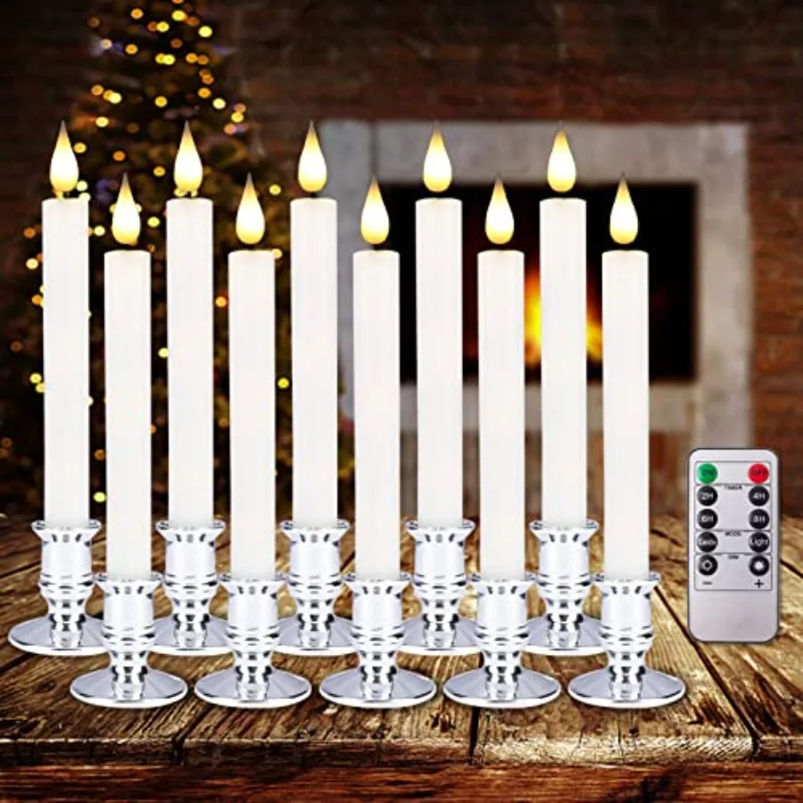 Flameless Window Candles with Remote Timer 10 PCS Battery Operated LED Flickering Taper Candle Lights with Removable Sliver Can
Flameless Window Candles with Remote Timer 10 PCS Battery Operated LED Flickering Taper Candle Lights with Removable Sliver Can
