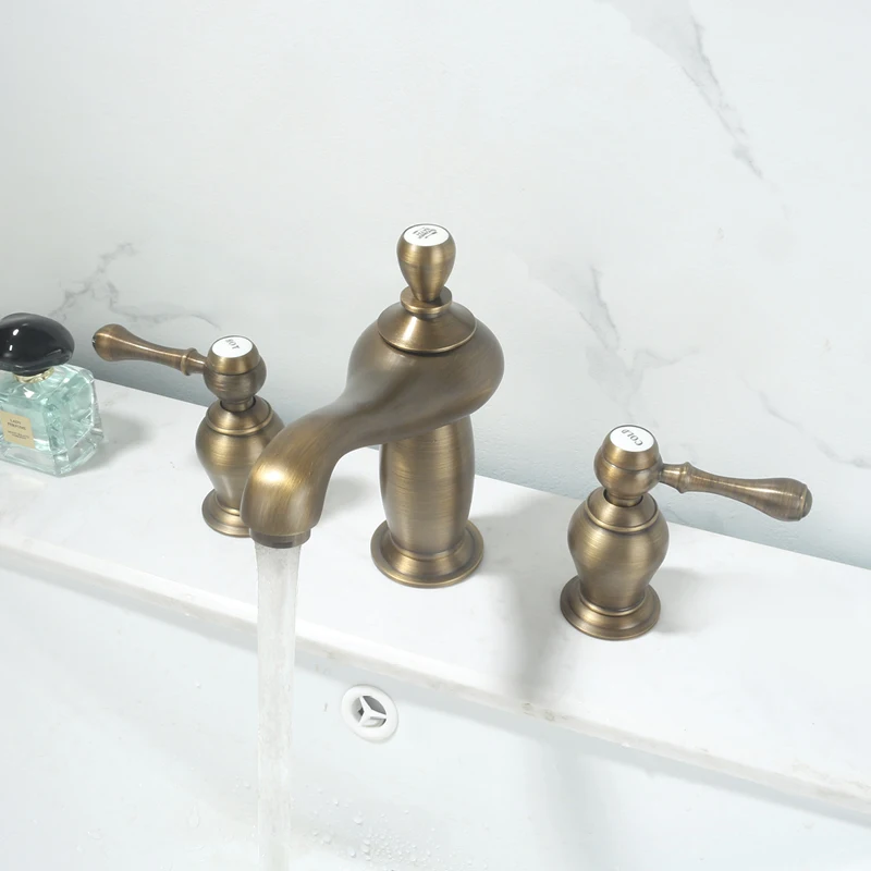 Deck Mounted 8 Inch Widespread Basin Sink Faucet Three Hole Bathroom Sink Faucet Dual Handle Cold Hot Mixer Taps Antique 
Deck Mounted 8 Inch Widespread Basin Sink Faucet Three Hole Bathroom Sink Faucet Dual Handle Cold Hot Mixer Taps Antique