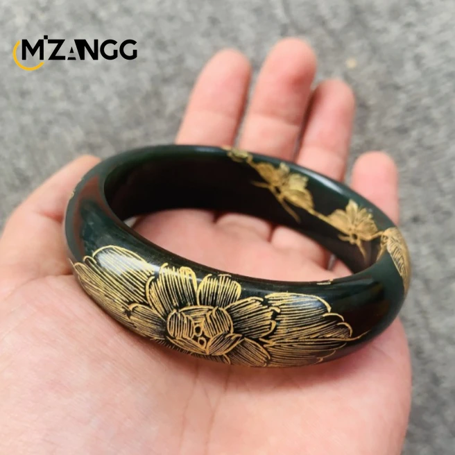 Natural Hetian Jade Green Jade Gold Painting Techniques High-end and Fashionable Jade Bracelet Made of Women & Elders Best Gift
Natural Hetian Jade Green Jade Gold Painting Techniques High-end and Fashionable Jade Bracelet Made of Women & Elders Best Gift