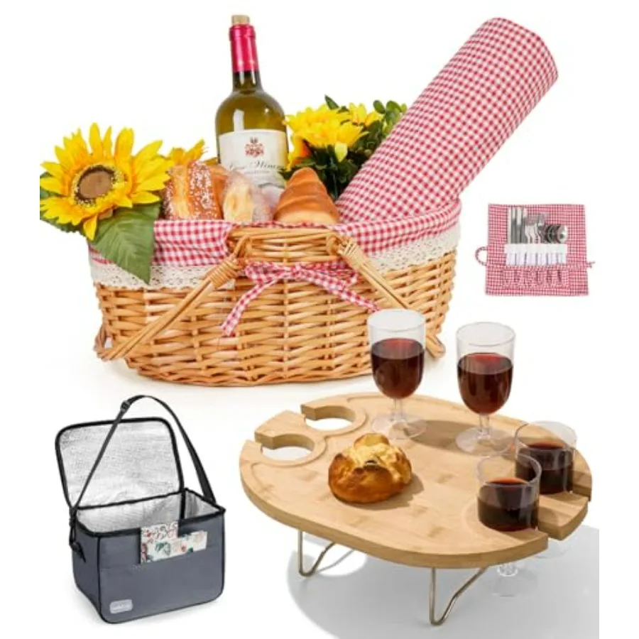 Family picnic basket for 4: collapsible insulated cooler bag with built-in table and blanket, navy blue, lightweight and easy-c
Family picnic basket for 4: collapsible insulated cooler bag with built-in table and blanket, navy blue, lightweight and easy-c