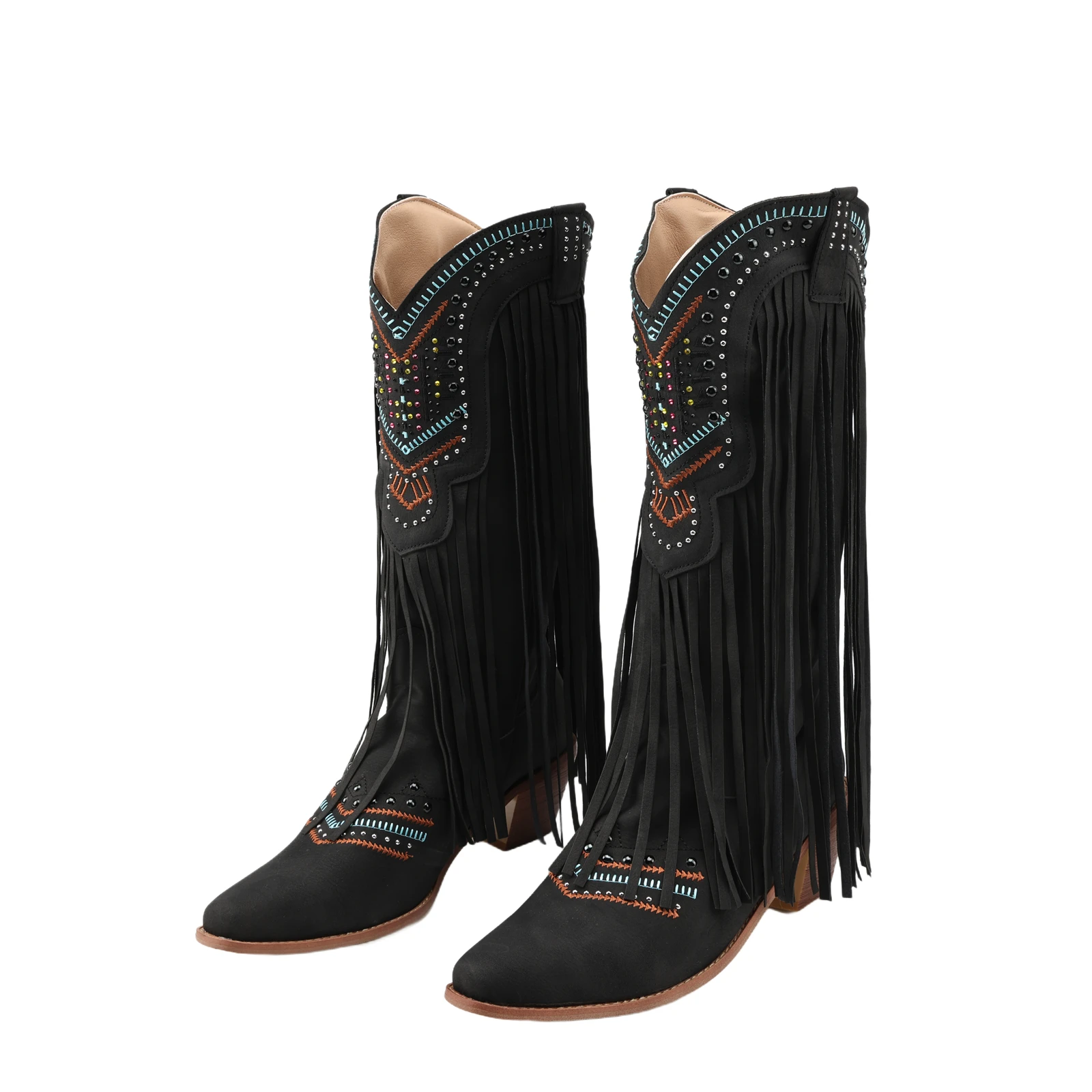 Women Fringe Cowboy Boots Embroidered Western Boots Sharp Pointed Wide Calf Boots Halloween Dress Up Shoes
Women Fringe Cowboy Boots Embroidered Western Boots Sharp Pointed Wide Calf Boots Halloween Dress Up Shoes