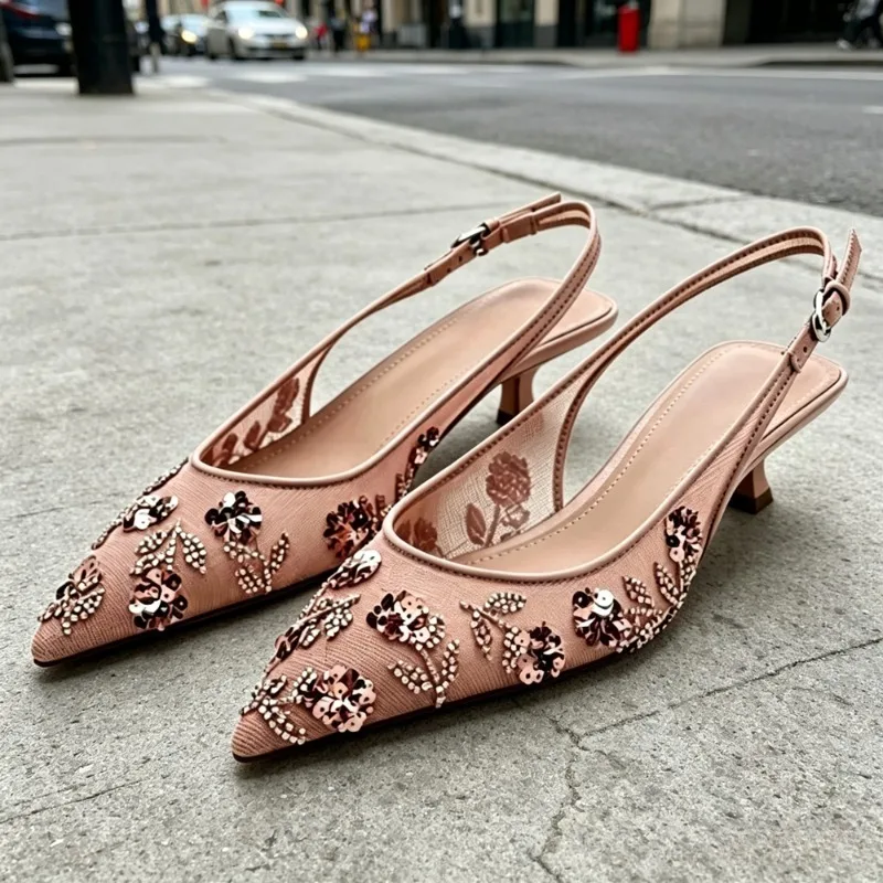 Elegant Mesh String Bead Detail Low Heel Sandals Women Summer Brand Pointed Toe Back Strap High Heels Wedding Bridal Dress Shoes
Elegant Mesh String Bead Detail Low Heel Sandals Women Summer Brand Pointed Toe Back Strap High Heels Wedding Bridal Dress Shoes