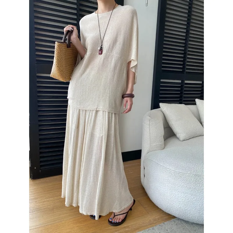 Relaxed Sleeve Knit Top And Elastic High-Waist Skirt Women Top Skirt Neutral Color Breathable Casual Outfit For Summer Z9E9
Relaxed Sleeve Knit Top And Elastic High-Waist Skirt Women Top Skirt Neutral Color Breathable Casual Outfit For Summer Z9E9
