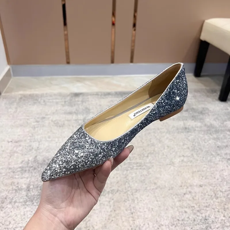 Spring/Summer Pointed Shallow Mouth Sequins Sexy Wedding Shoes Flat Bottom Banquet Dress Fashion Versatile Women's Single Shoes
Spring/Summer Pointed Shallow Mouth Sequins Sexy Wedding Shoes Flat Bottom Banquet Dress Fashion Versatile Women's Single Shoes