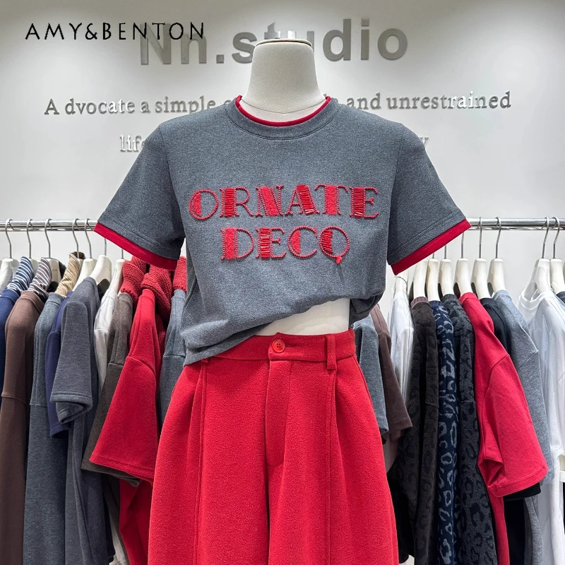 Тяжелая промышленность, вышитая блестками буква, ранняя весна, матовая толстая футболка с короткими рукавами, женские футболки с круглым вырезом и обычными плечами
Тяжелая промышленность, вышитая блестками буква, ранняя весна, матовая толстая футболка с короткими рукавами, женские футболки с круглым вырезом и обычными плечами