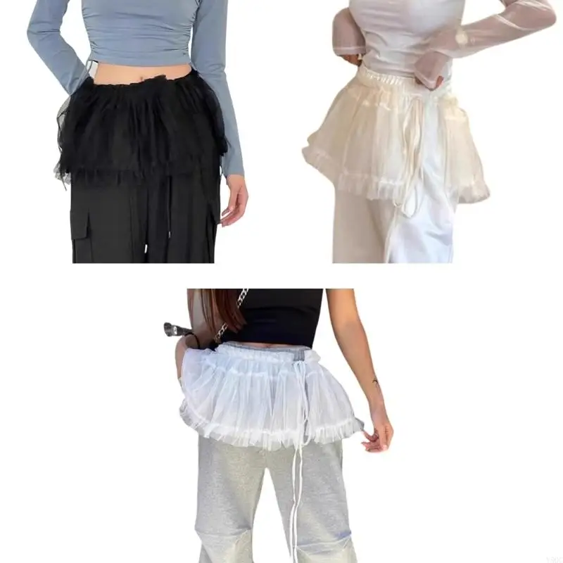 Y5GC Women Mesh Tulle Mini Apron Skirt Ruffle Lace Hip Scarf Skirts with Tie Waist
Y5GC Women Mesh Tulle Mini Apron Skirt Ruffle Lace Hip Scarf Skirts with Tie Waist