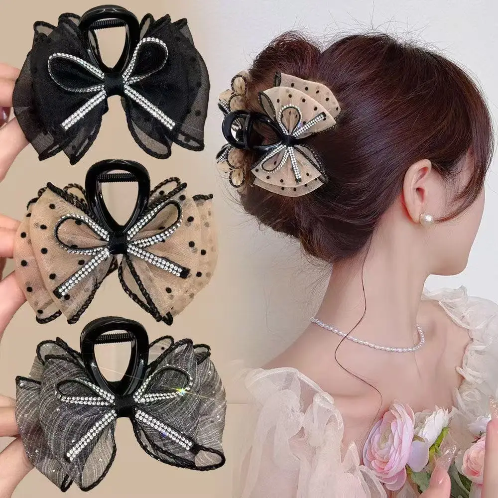 Mesh Bow Rhinestones Hair Clip for Women Elegant Hair Clamp Fashion Girl Ponytail Clip Hair Accessories
Mesh Bow Rhinestones Hair Clip for Women Elegant Hair Clamp Fashion Girl Ponytail Clip Hair Accessories