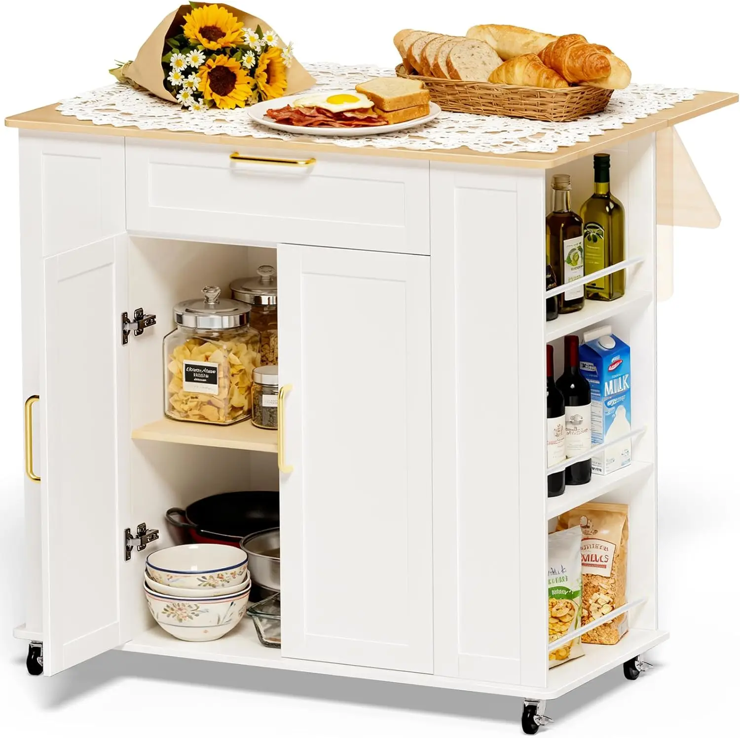 Kitchen Island with Folding Drop Leaf, 35.6" Rolling Kitchen Cart with Storage, Portable Island Cabinet on Wheels with S
Kitchen Island with Folding Drop Leaf, 35.6" Rolling Kitchen Cart with Storage, Portable Island Cabinet on Wheels with S