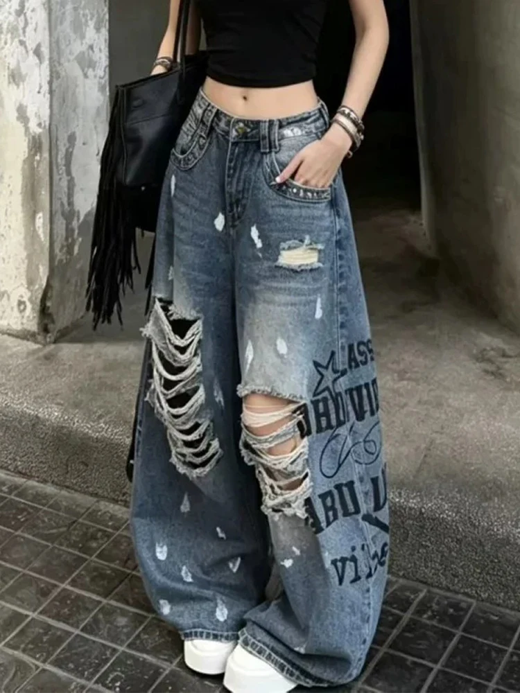 Retro American Distressed Letter Print Jeans Women's Summer Street Loose BF Lazy Style Pants Natural Waist Button Closure
Retro American Distressed Letter Print Jeans Women's Summer Street Loose BF Lazy Style Pants Natural Waist Button Closure
