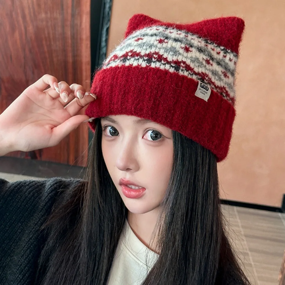 Casual Fair Isle Style Jacquard Knitted Hat Printed Warm Cat Ears Beanies Wool Fleece-lined Printing Knit Cap Girls
Casual Fair Isle Style Jacquard Knitted Hat Printed Warm Cat Ears Beanies Wool Fleece-lined Printing Knit Cap Girls