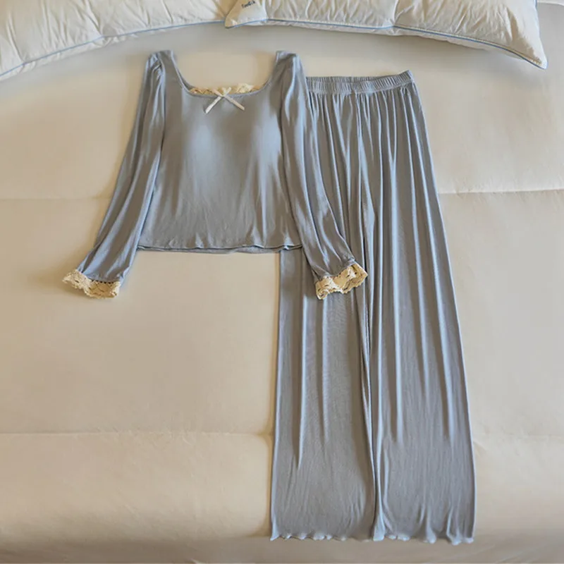 Pajamas Set Woman Modal Comfort Sleepwear Long Sleeve Ladies Night Wear Autumn Winter Home Clothing Chest Pad Pijama Female
Pajamas Set Woman Modal Comfort Sleepwear Long Sleeve Ladies Night Wear Autumn Winter Home Clothing Chest Pad Pijama Female