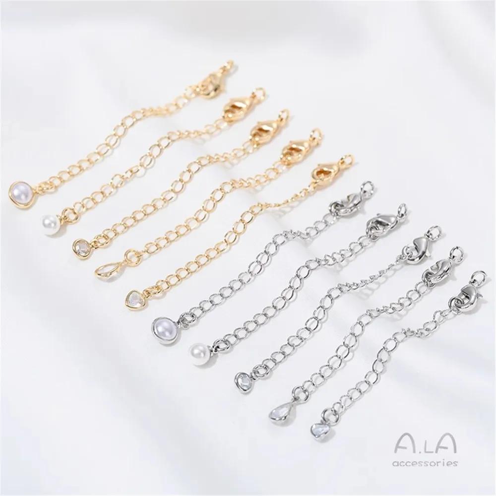 14K Gold Inlaid Peach Heart Water Drop Zircon Pearl Buckle Tail Chain Diy Handmade Jewelry Extension Chain Accessories
14K Gold Inlaid Peach Heart Water Drop Zircon Pearl Buckle Tail Chain Diy Handmade Jewelry Extension Chain Accessories