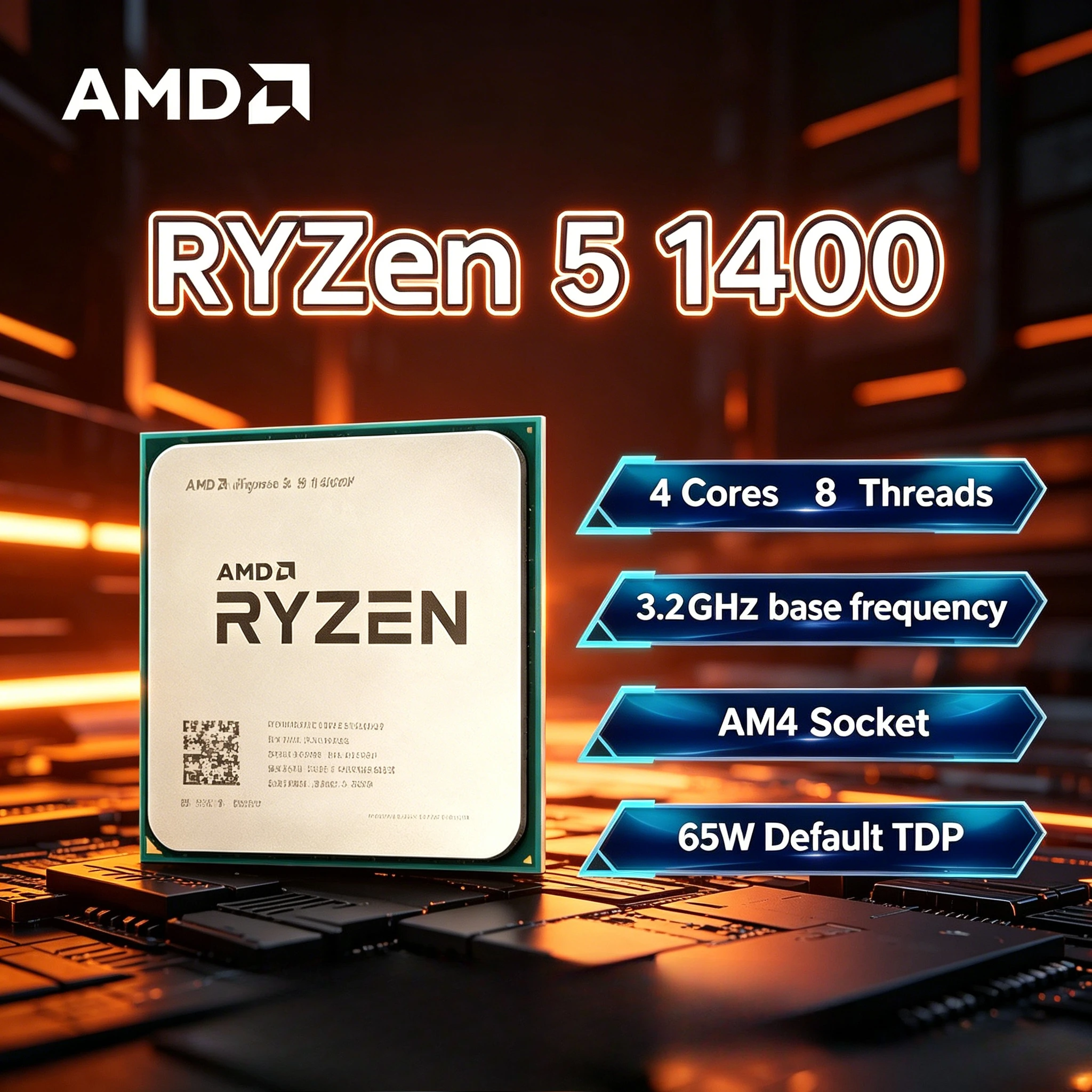 AMD Ryzen 5 1400 R5 1400 3.2GHz Quad-Core CPU Processor Socket AM4
AMD Ryzen 5 1400 R5 1400 3.2GHz Quad-Core CPU Processor Socket AM4