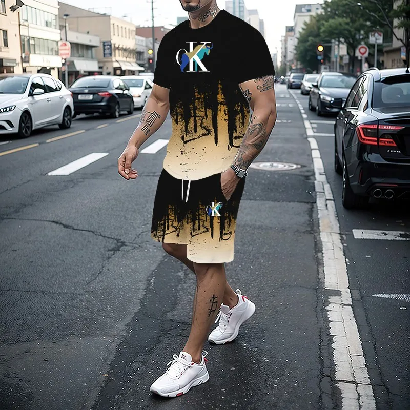 2024 new summer men's set casual and fashionable football sportswear beach set printed men's short sleeved T-shirt set 
2024 new summer men's set casual and fashionable football sportswear beach set printed men's short sleeved T-shirt set