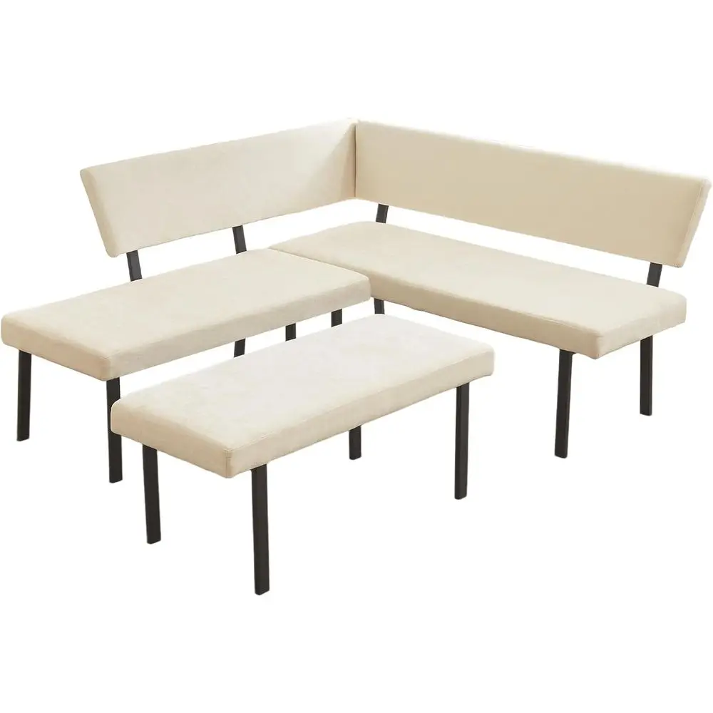 67 Inch Beige Fabric Upholstered L-Shaped Dining Bench with Metal Legs for Kitchen Nook and Living Spaces
67 Inch Beige Fabric Upholstered L-Shaped Dining Bench with Metal Legs for Kitchen Nook and Living Spaces
