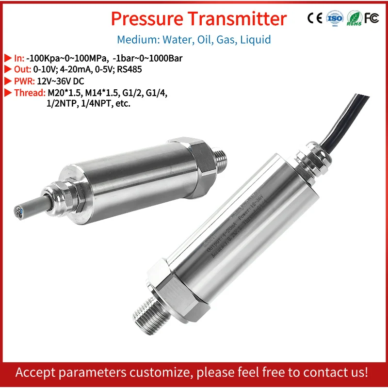 RS485 Pressure Transmitter Piezo Truck Generator Oil Pressure Measuring Instrument Transducer 0-100 bar Pressure Sensor
RS485 Pressure Transmitter Piezo Truck Generator Oil Pressure Measuring Instrument Transducer 0-100 bar Pressure Sensor