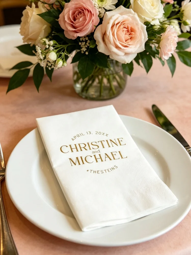 Custom Names Gold Metallic Foil Monogram Printed Cocktail Beverage Luncheon Disposable Paper Napkins Wedding Bridal Shower
Custom Names Gold Metallic Foil Monogram Printed Cocktail Beverage Luncheon Disposable Paper Napkins Wedding Bridal Shower