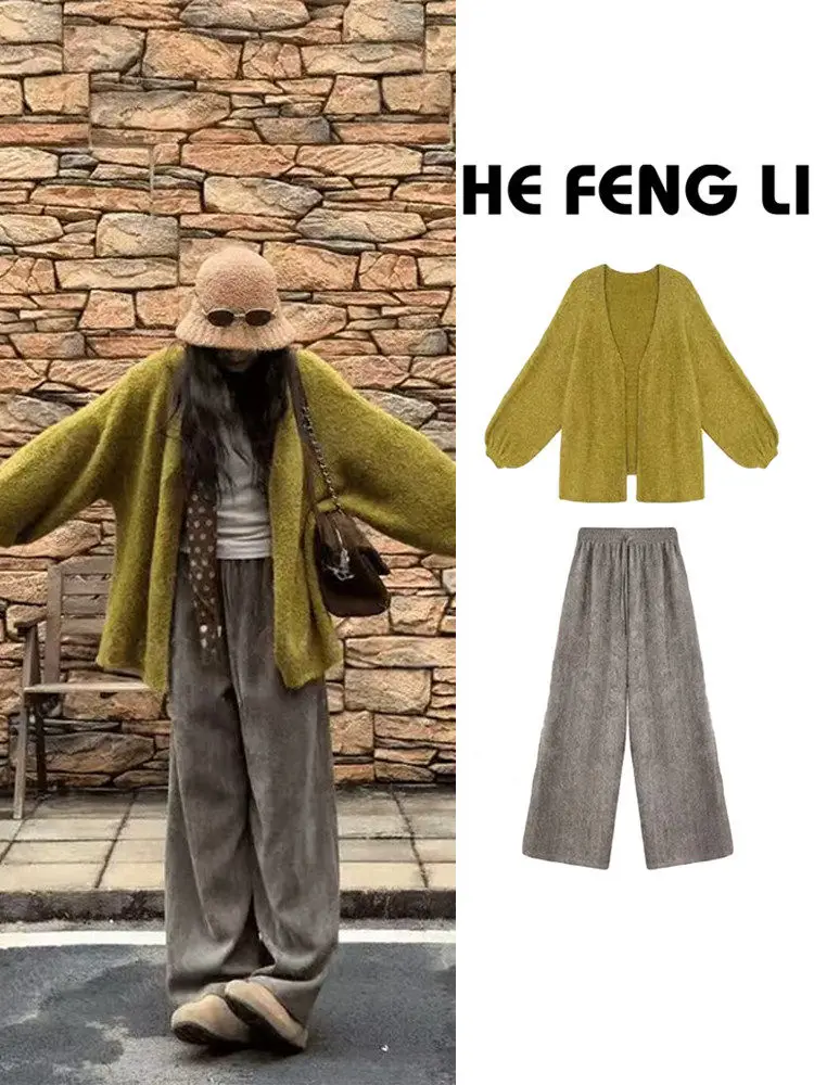 Ladies Green Loose Knitted Sweater And Wide Leg Pants Set Soft Comfortable Two Piece Fashionable Autumn Outfit Casual Style
Ladies Green Loose Knitted Sweater And Wide Leg Pants Set Soft Comfortable Two Piece Fashionable Autumn Outfit Casual Style