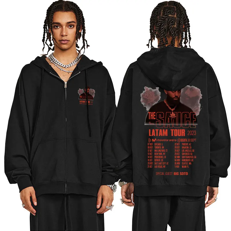 Rapper Eladio Carrion Tour Zipper Hoodie Men Women Vintage Oversized Zipper Sweatshirt Men's Hip Hop Fashion Trend Zip Up Jacket
Rapper Eladio Carrion Tour Zipper Hoodie Men Women Vintage Oversized Zipper Sweatshirt Men's Hip Hop Fashion Trend Zip Up Jacket