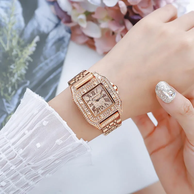 Ladies Dial Quartz Wristwatches Dress Clock Large square diamond-encrusted dial steel belt living waterproof quartz watch
Ladies Dial Quartz Wristwatches Dress Clock Large square diamond-encrusted dial steel belt living waterproof quartz watch